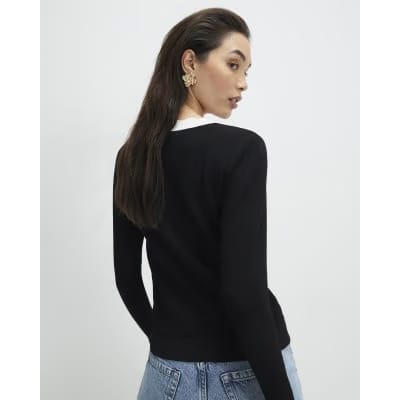 Black Fitted Tipped Neat Cardigan