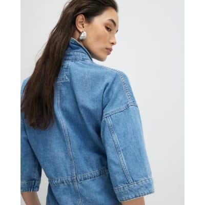 Blue Denim Tie Front Top