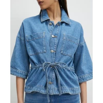 Blue Denim Tie Front Top
