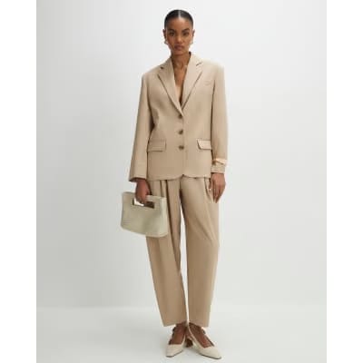 Beige Oversized Long Sleeve Blazer