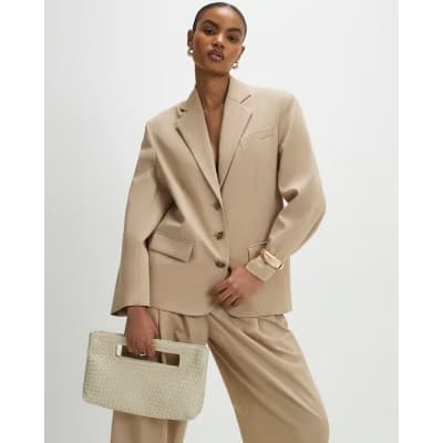 Beige Oversized Long Sleeve Blazer