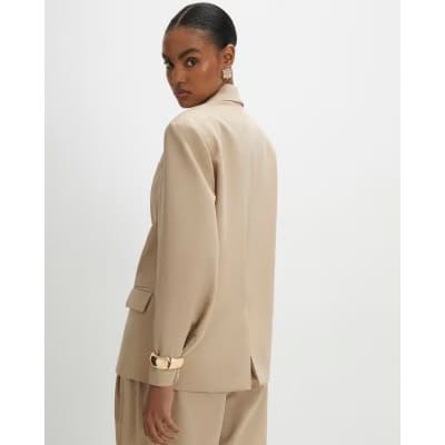 Beige Oversized Long Sleeve Blazer