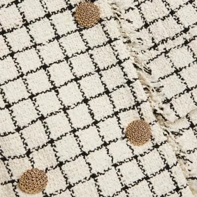 Cream Boucle Short Sleeve Check Mini Dress
