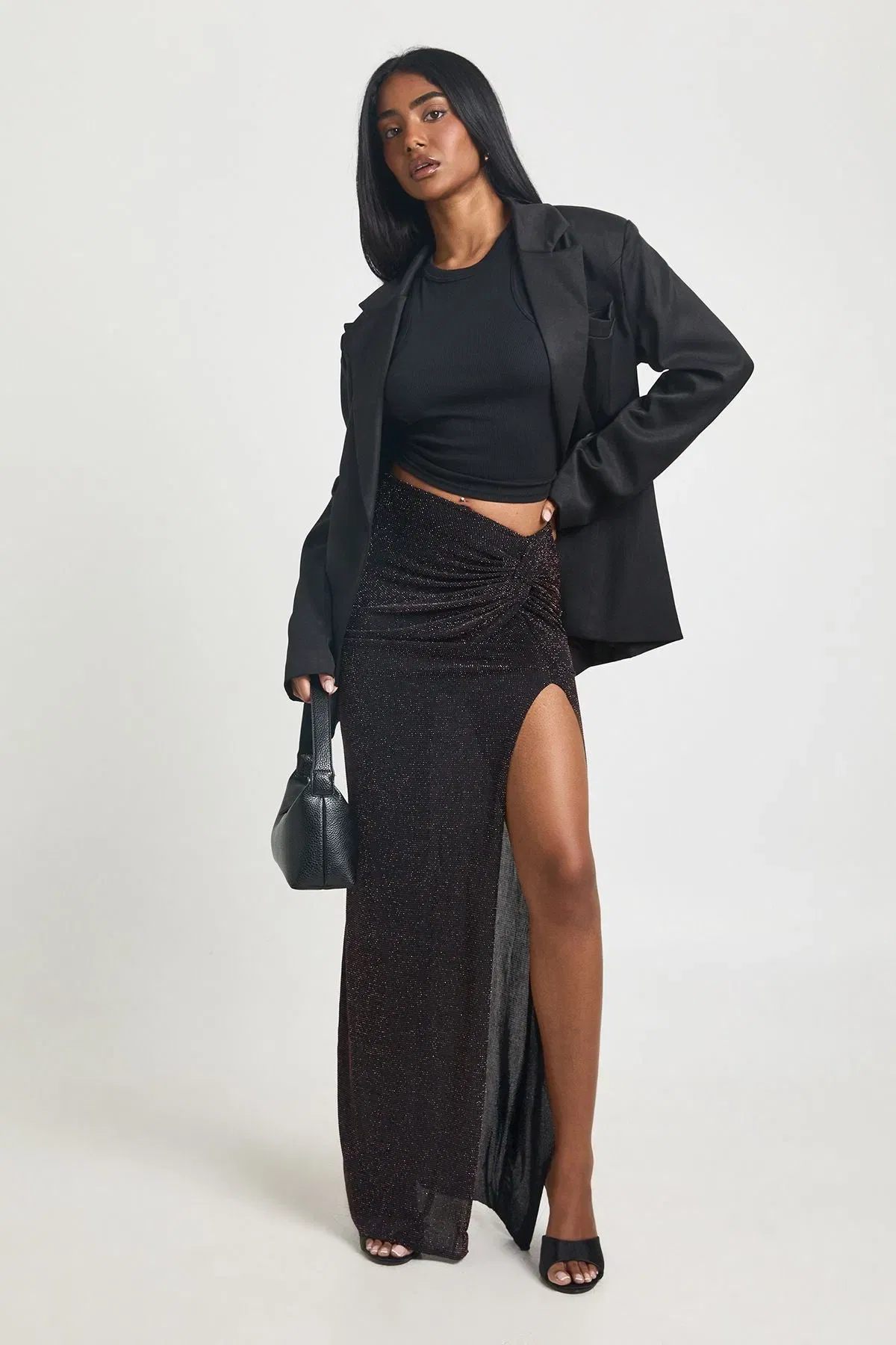 Glitter Twist Front Maxi Skirt