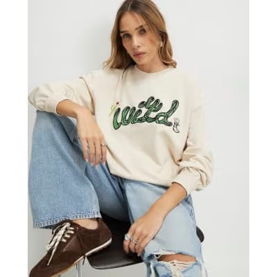 Cream Cactus Embroidered Sweatshirt