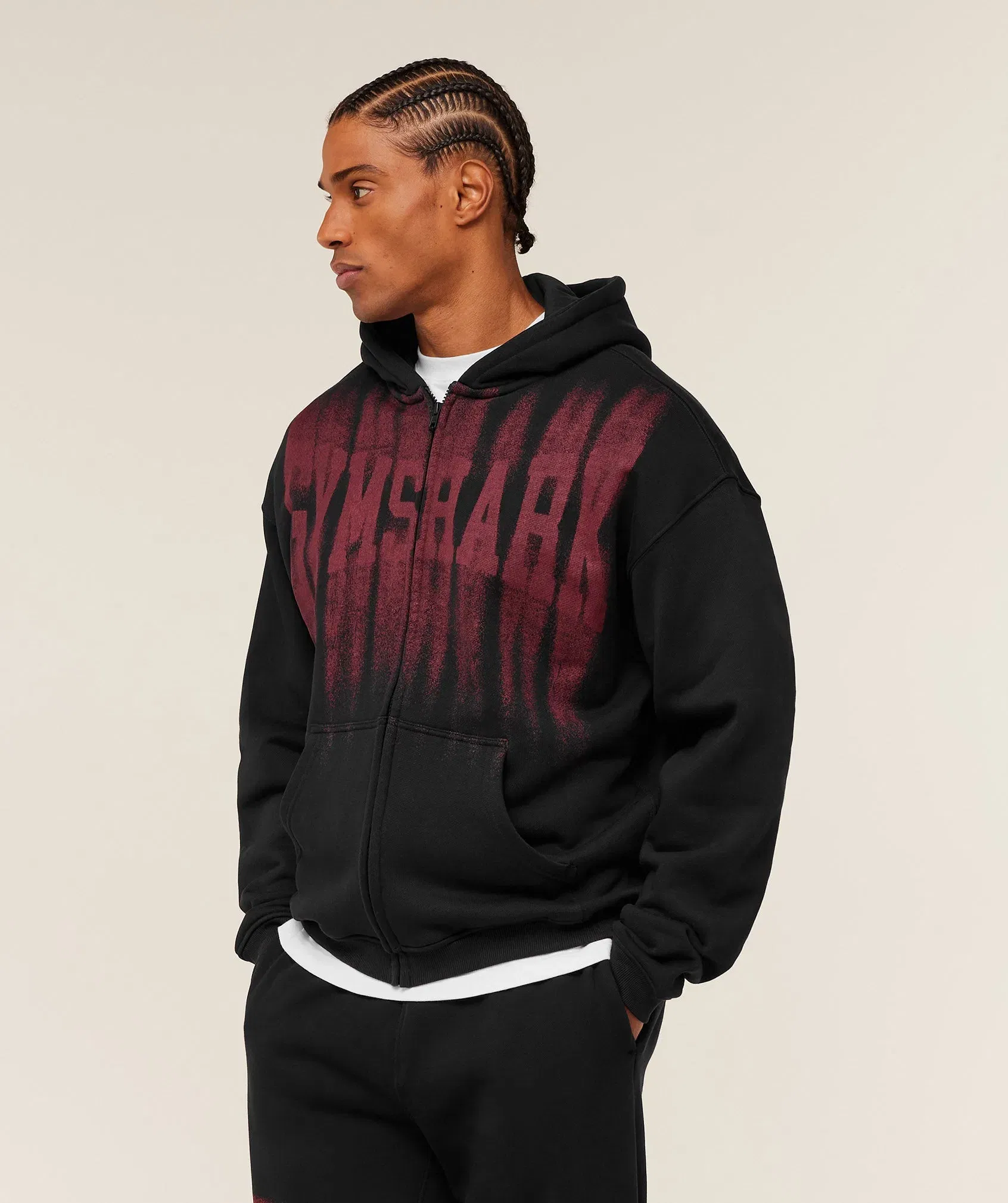 Gymshark Fade Graphic Zip Through Hoodie - Black/Sets Red