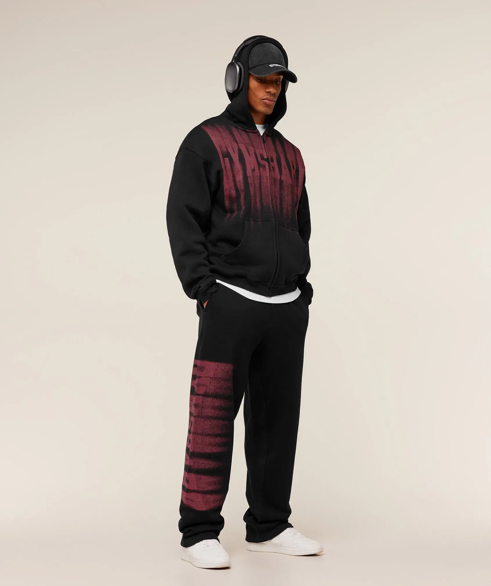 Gymshark Fade Graphic Zip Through Hoodie - Black/Sets Red