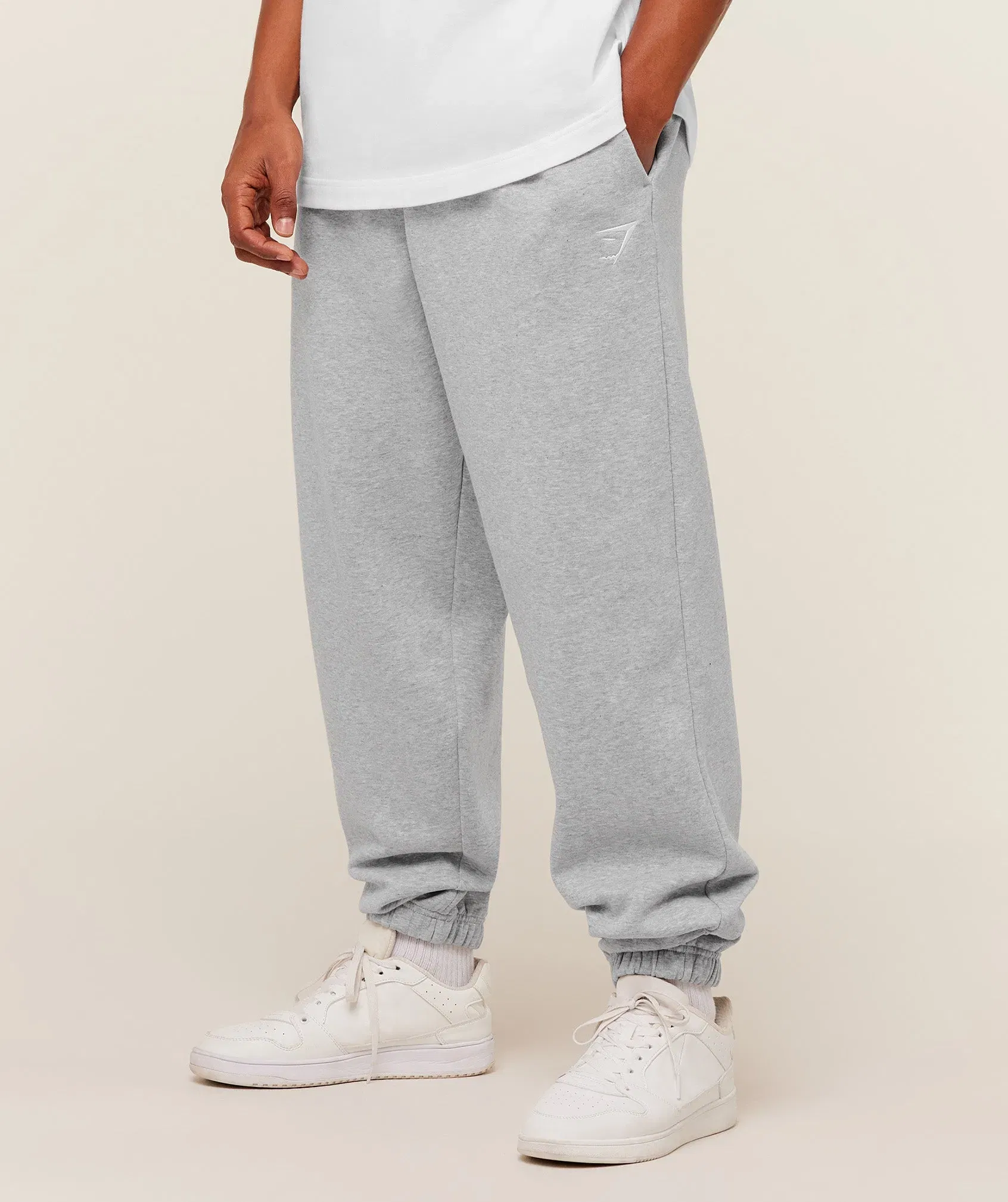 Gymshark Crest Oversized Joggers - Light Grey Core Marl