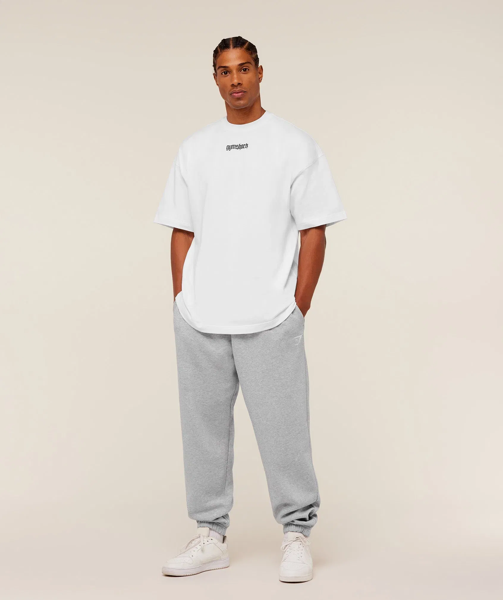 Gymshark Crest Oversized Joggers - Light Grey Core Marl