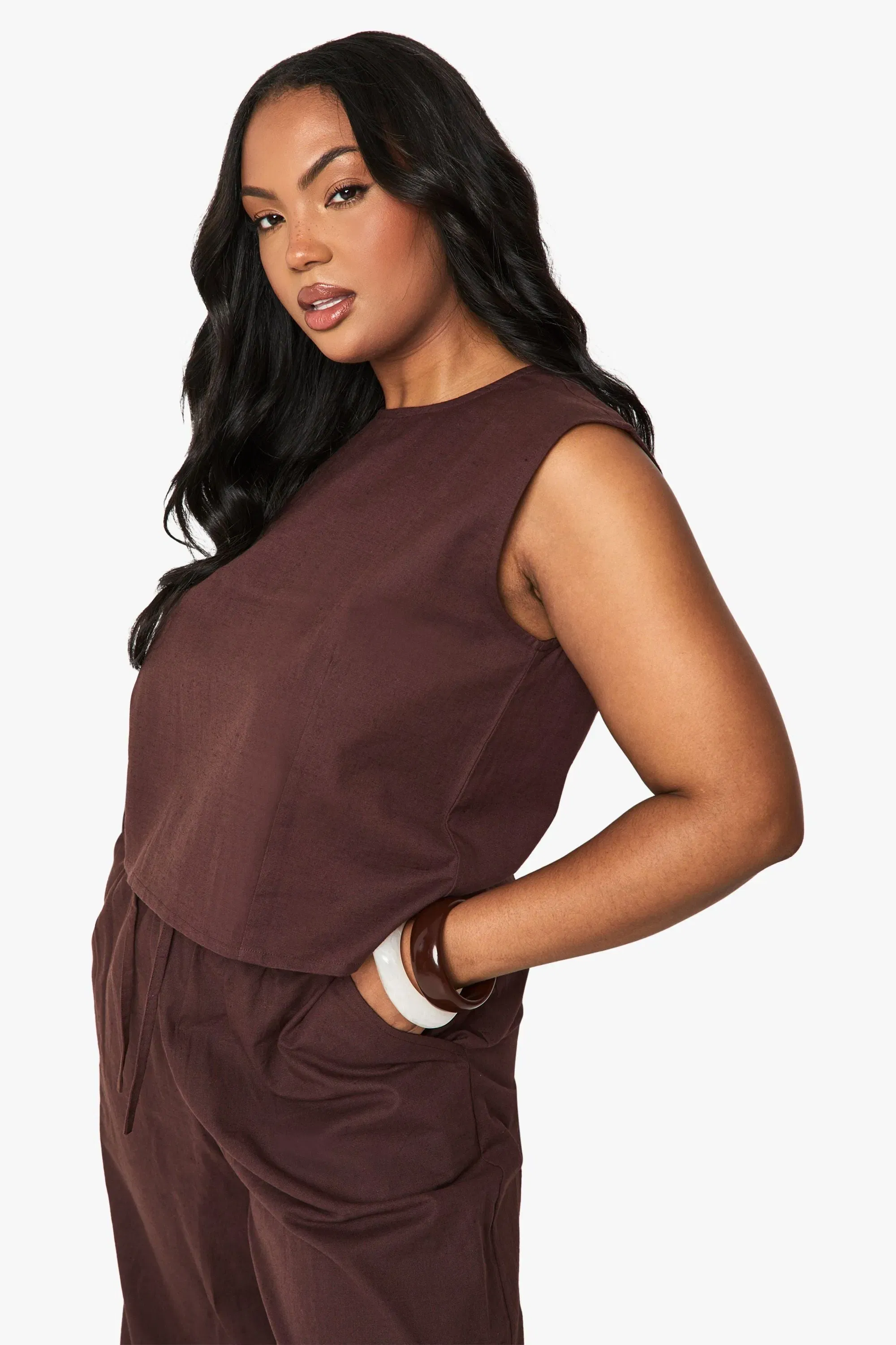 Plus Linen Boxy Crop