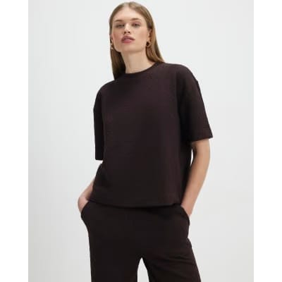 Brown Jacquard Short Sleeve Boxy T-shirt