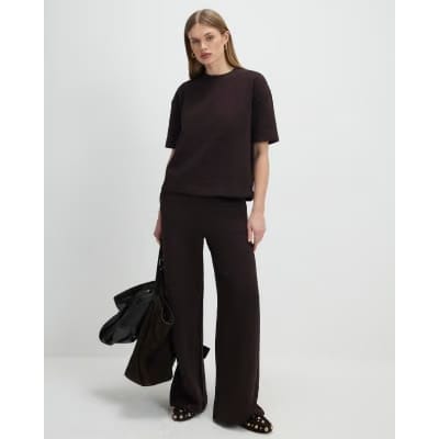 Brown Jacquard Short Sleeve Boxy T-shirt