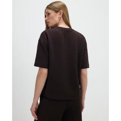 Brown Jacquard Short Sleeve Boxy T-shirt