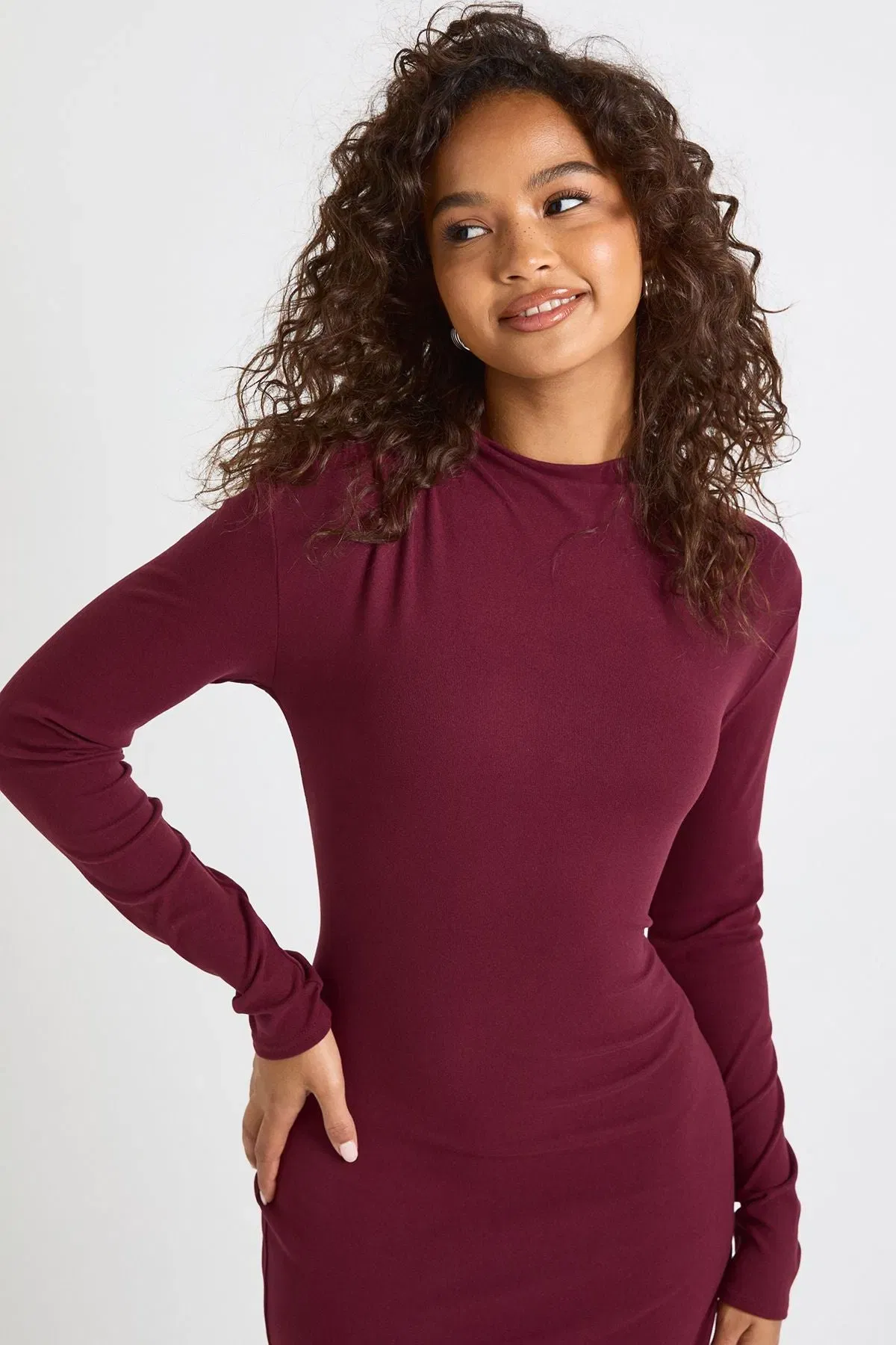 Super Soft Long Sleeve Ruched Mini Dress