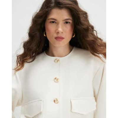 Cream Long Sleeve Pocket Detail Bomber Jacket