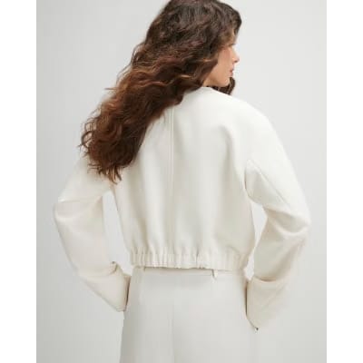 Cream Long Sleeve Pocket Detail Bomber Jacket