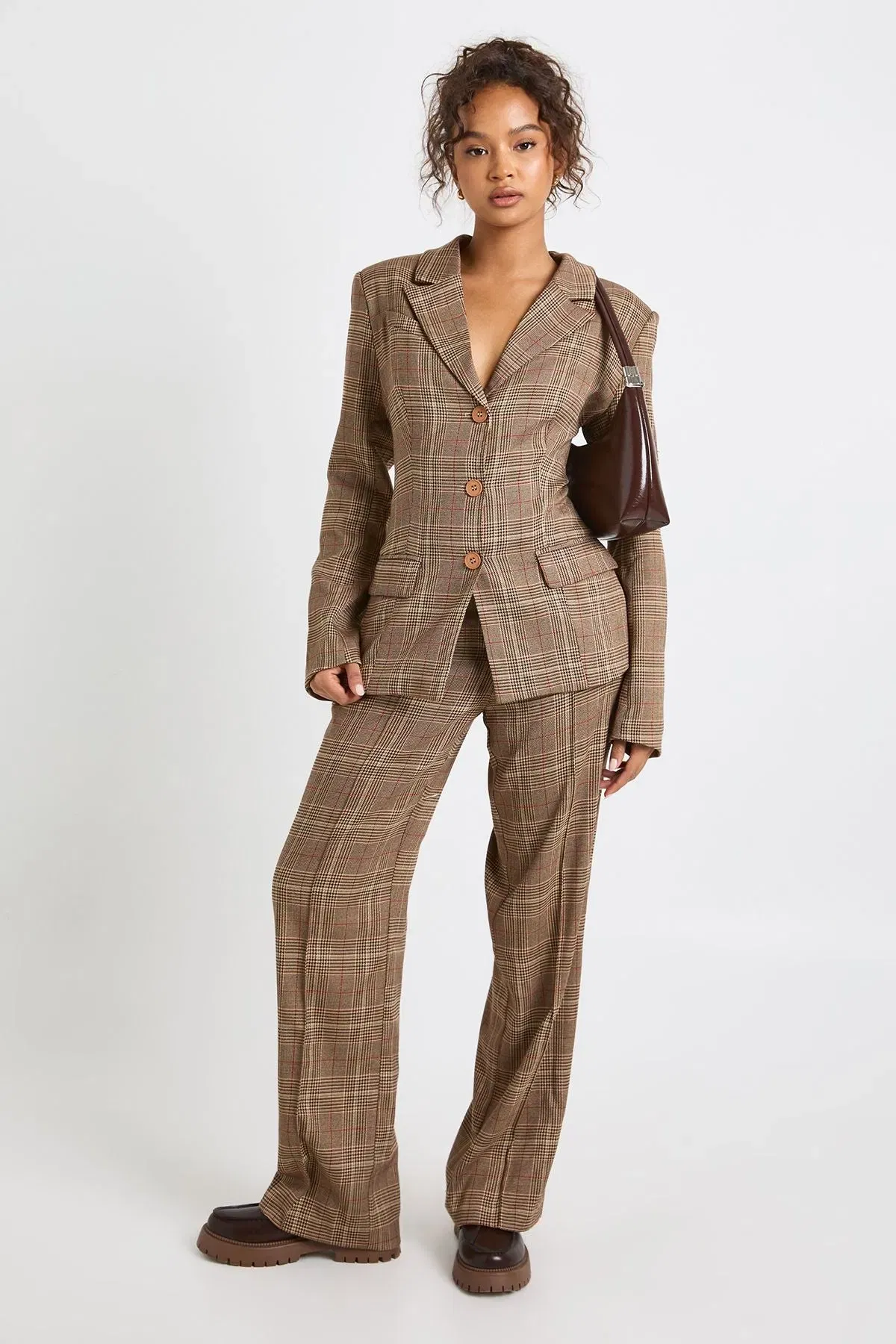 Check Seam Detail Straight Trousers