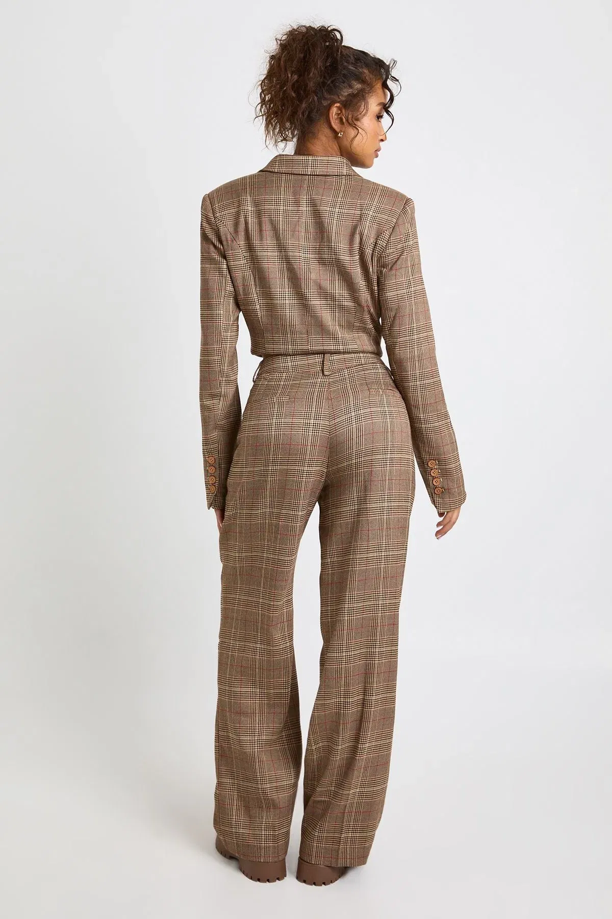 Check Seam Detail Straight Trousers