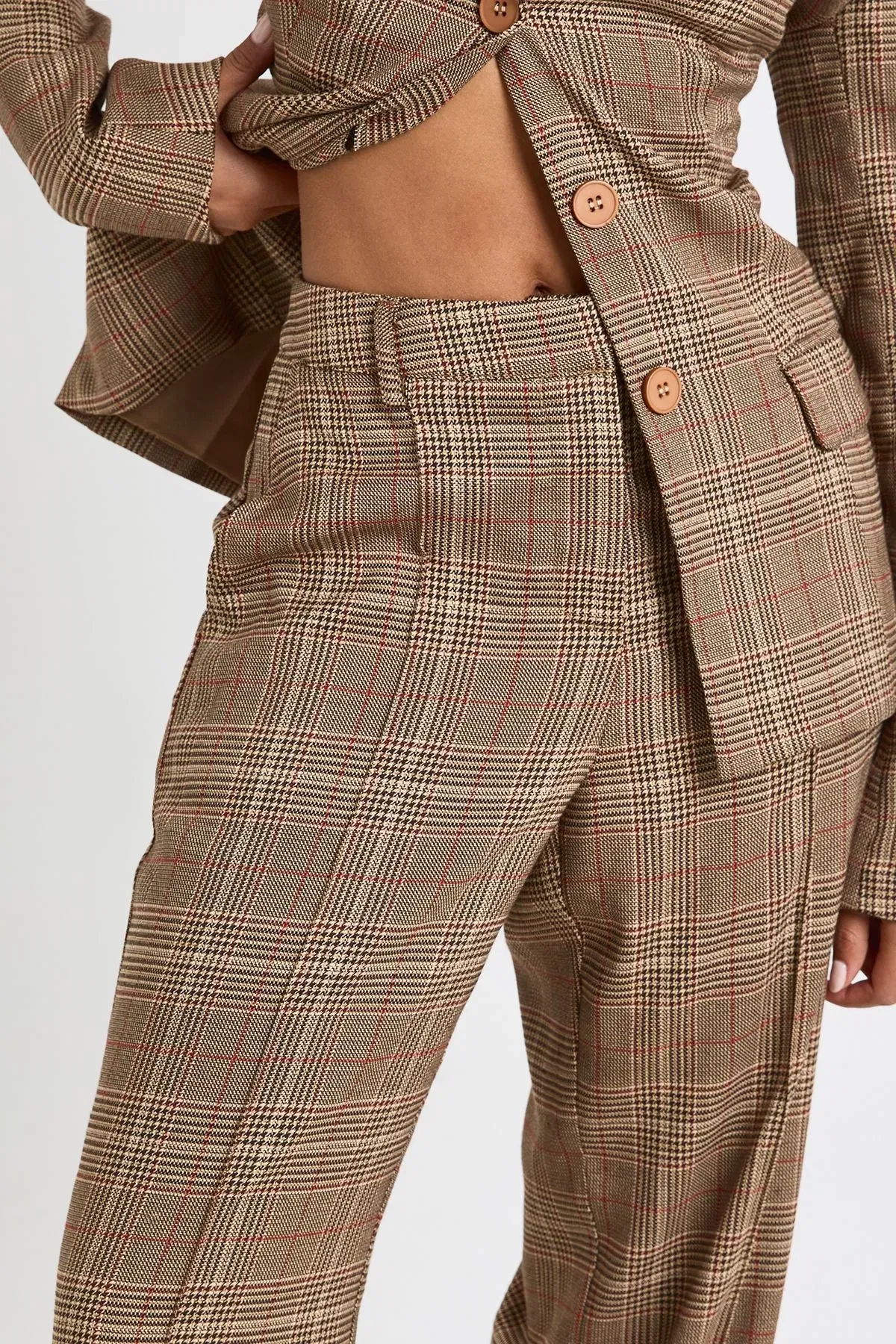 Check Seam Detail Straight Trousers