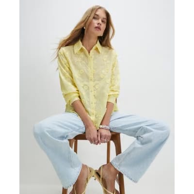 Yellow 3D Floral Embellished Shirt