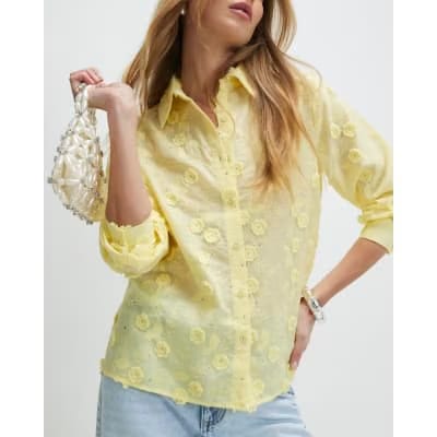 Yellow 3D Floral Embellished Shirt