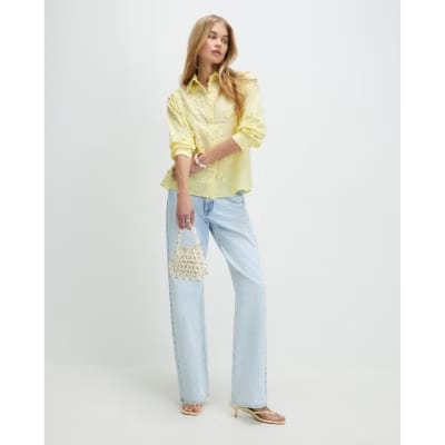 Yellow 3D Floral Embellished Shirt