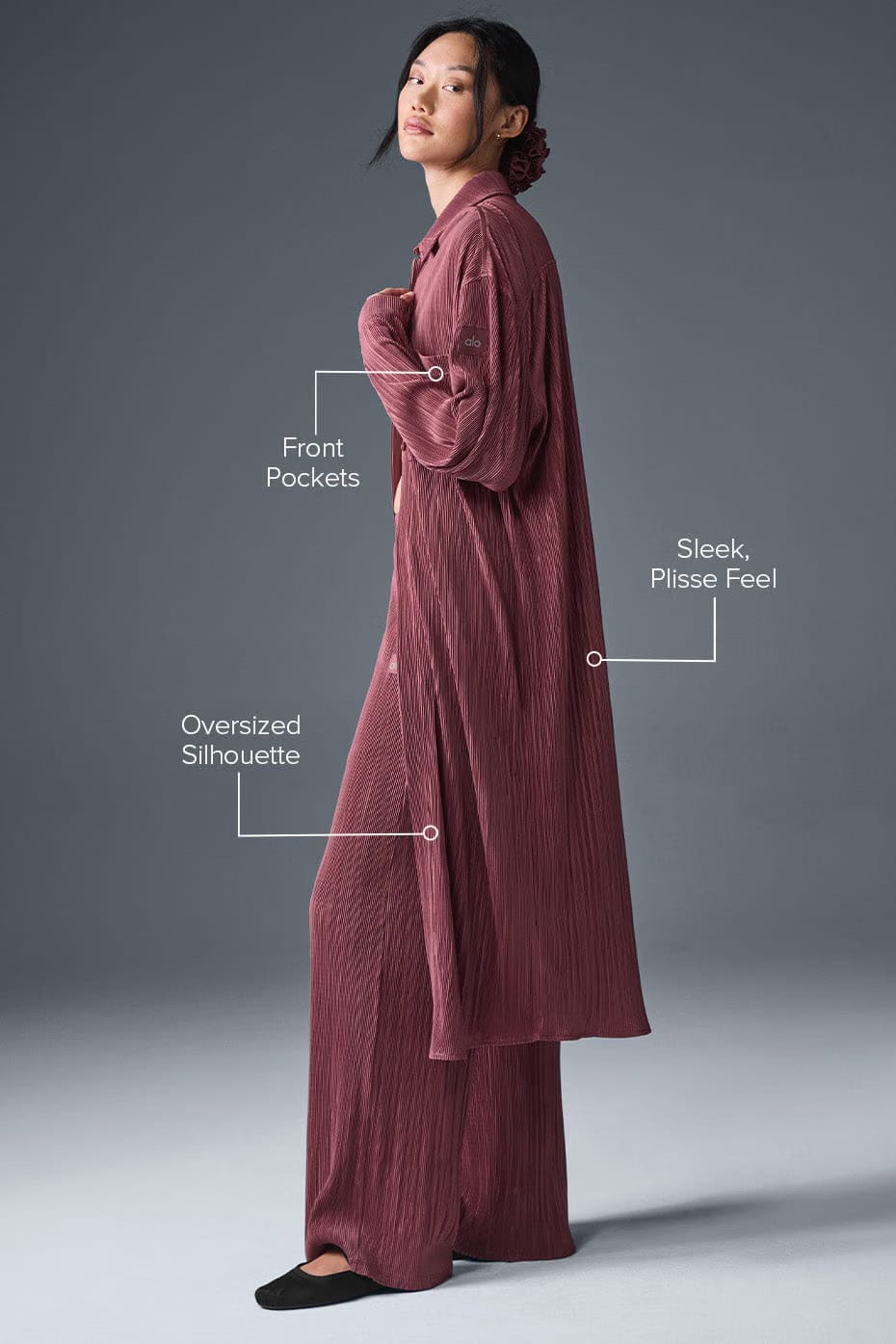Alo Yoga Micro Plisse Shirt Dress