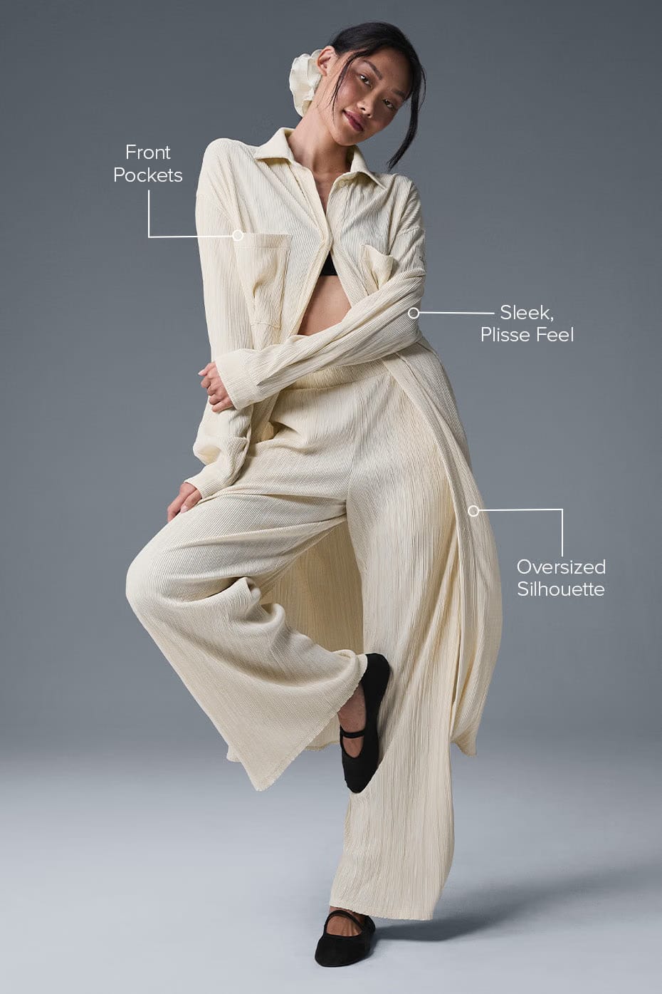 Alo Yoga Micro Plisse Shirt Dress