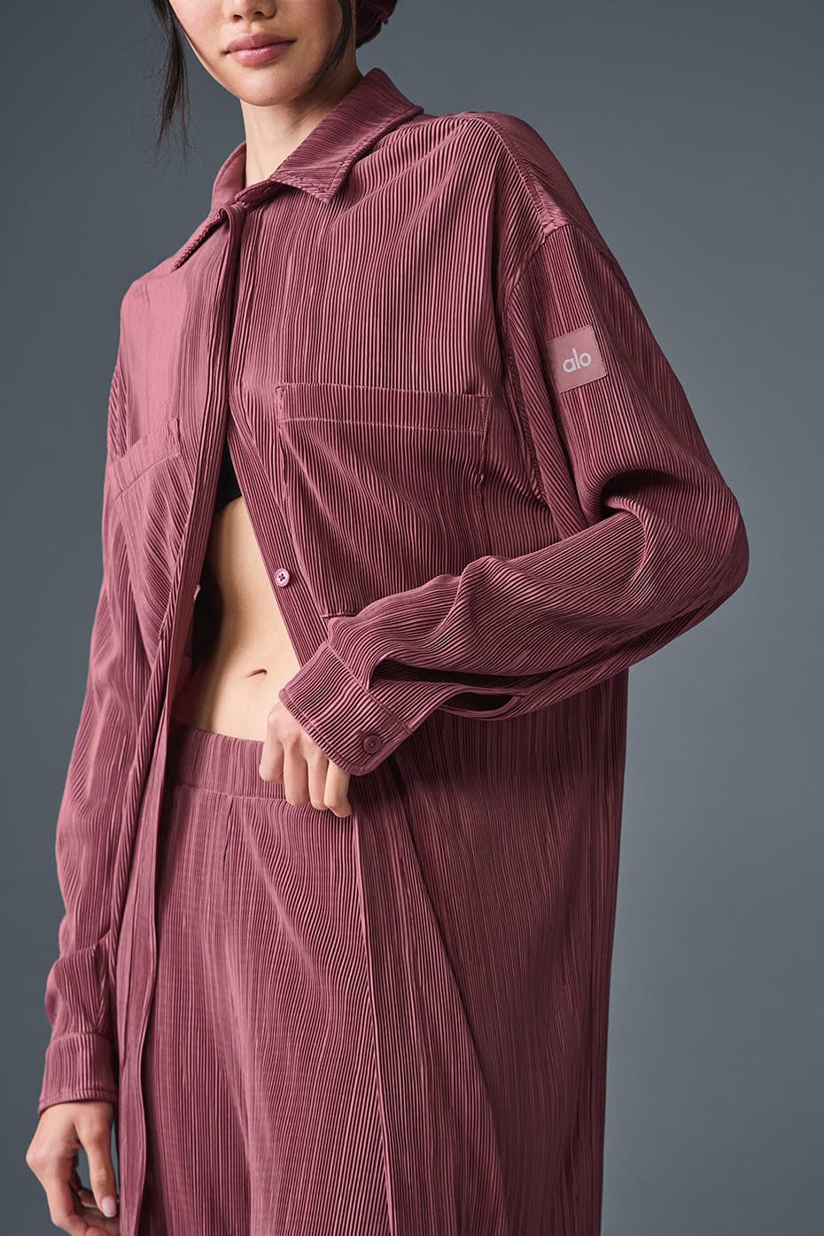Alo Yoga Micro Plisse Shirt Dress