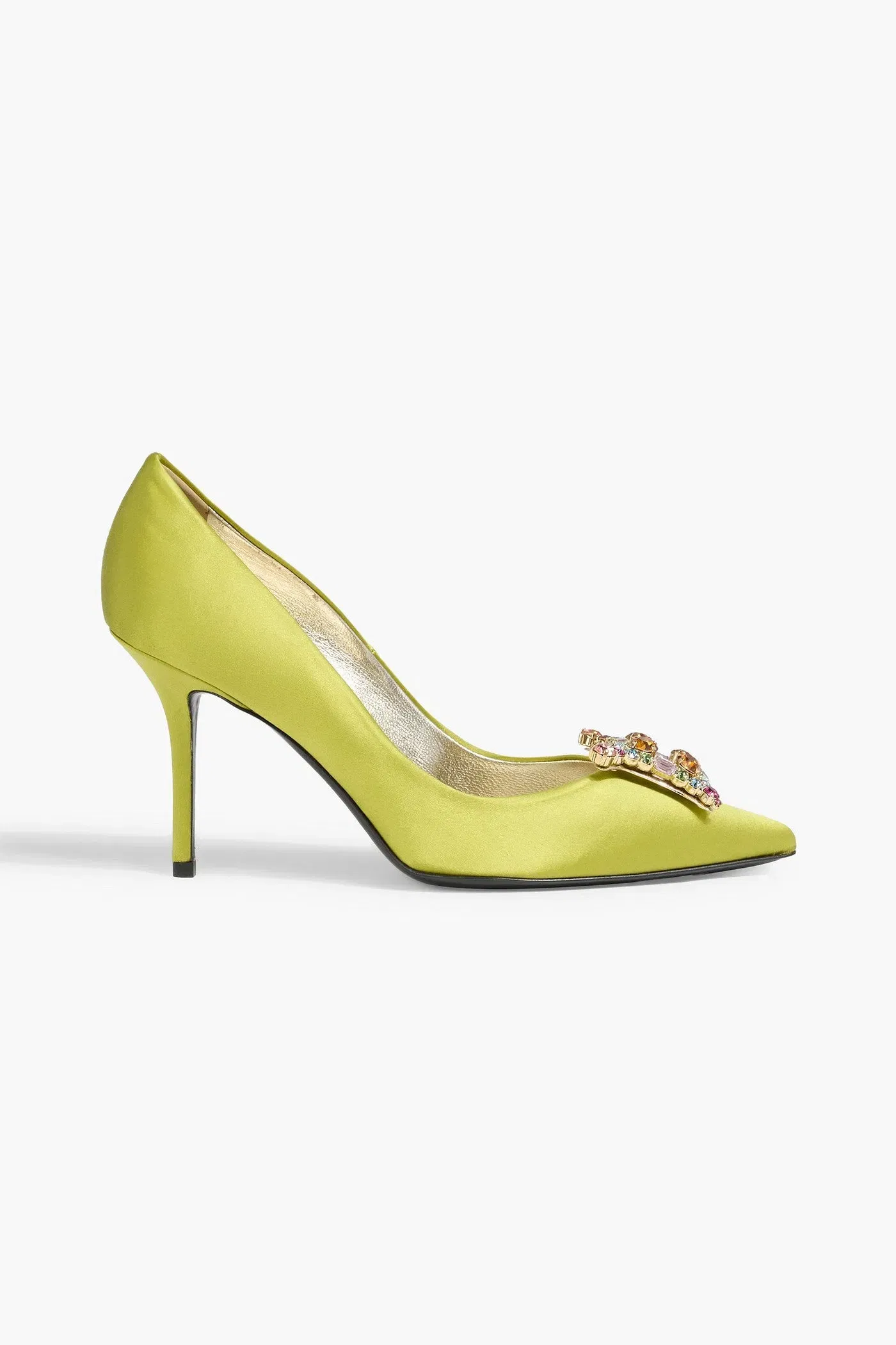 Roger Vivier Flower Strass Embellished Satin Pumps Lime Green Women's