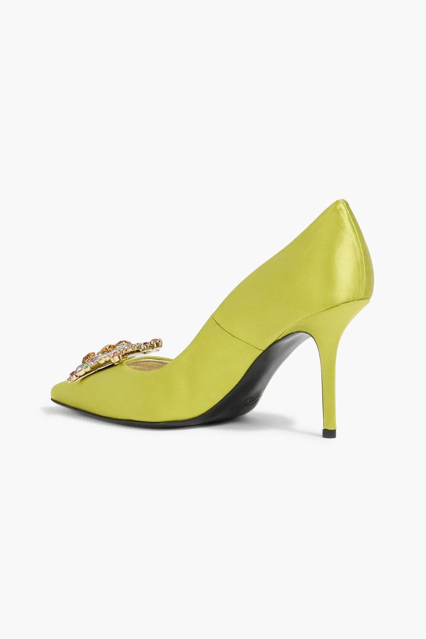 Roger Vivier Flower Strass Embellished Satin Pumps Lime Green Women's