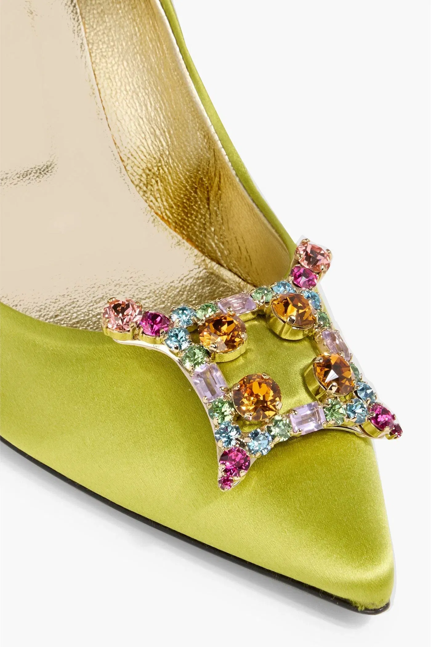 Roger Vivier Flower Strass Embellished Satin Pumps Lime Green Women's