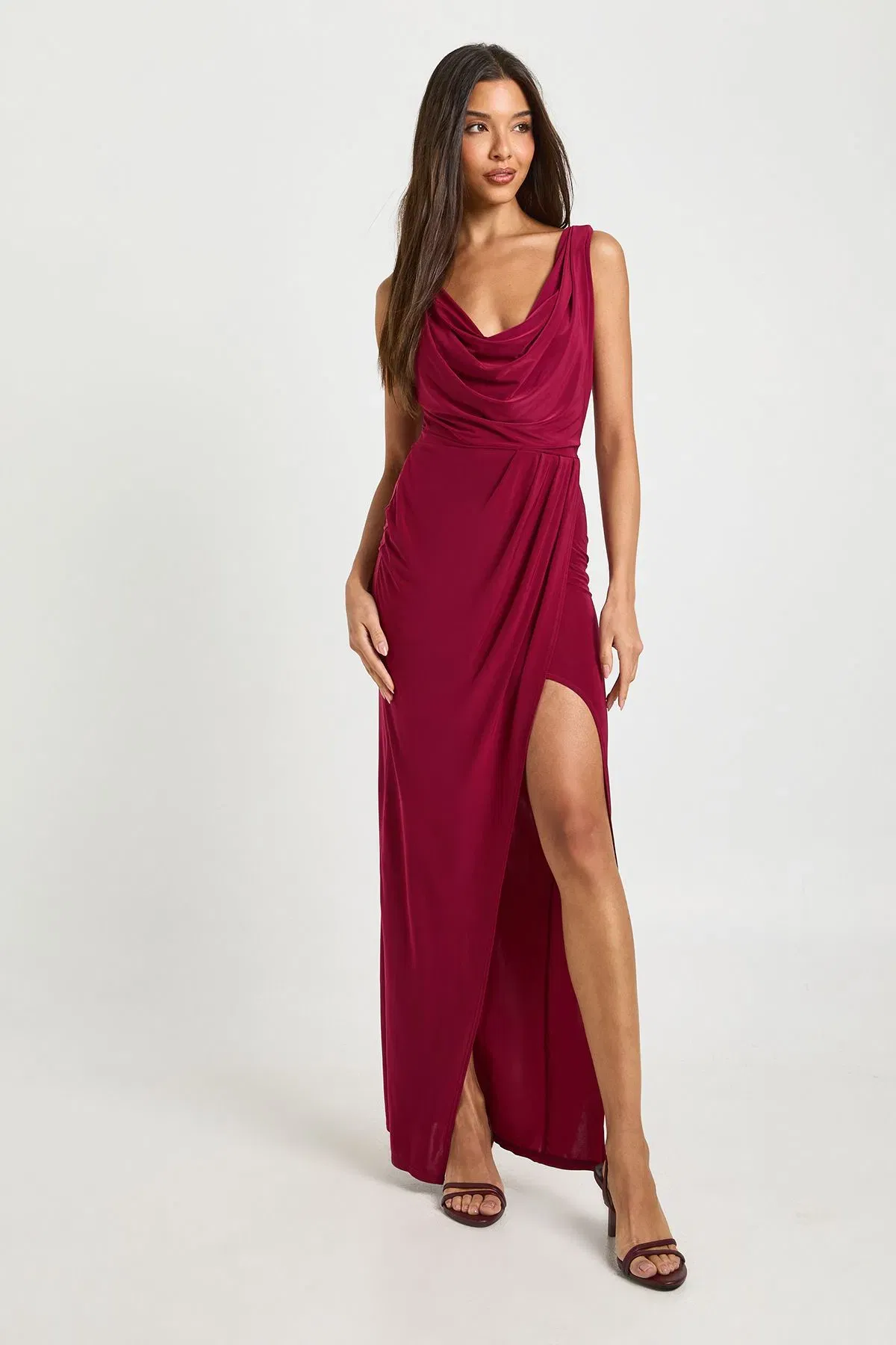 Slinky Ruched Wrap Maxi Dress