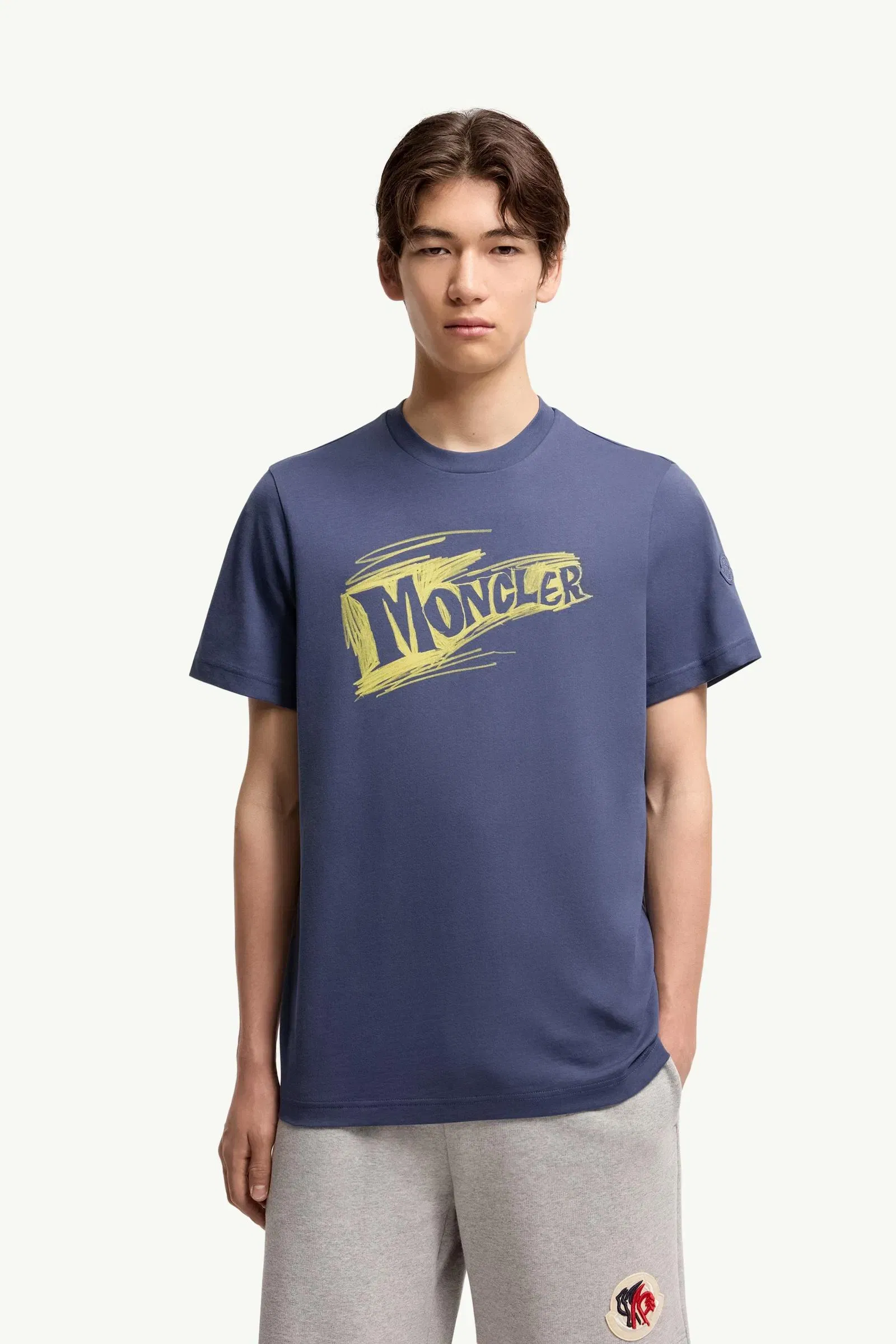 Moncler Sketch Logo Cotton T-Shirt Cobalt Blue Cobalt Blue