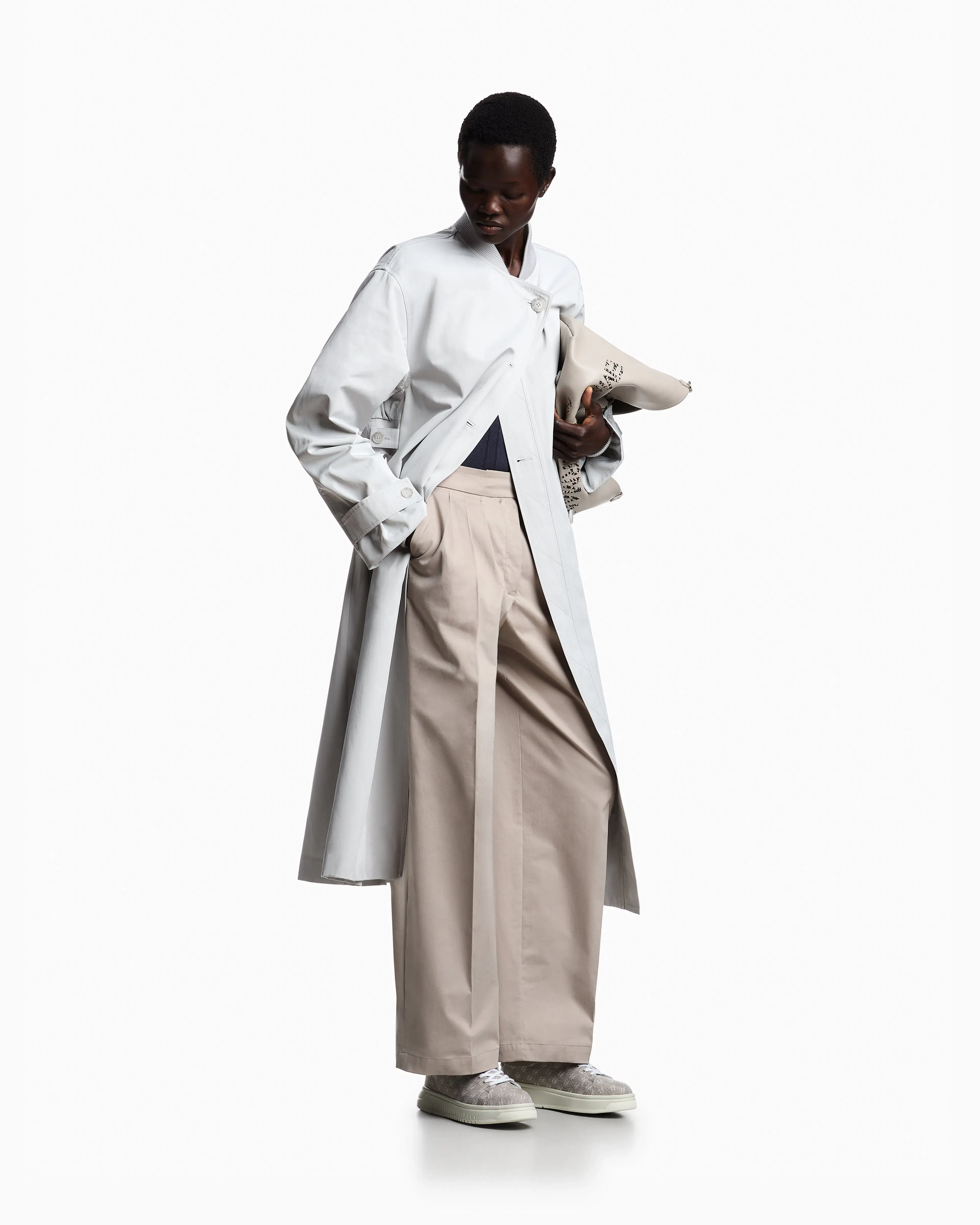 Emporio Armani Brushed cotton trousers with pleats