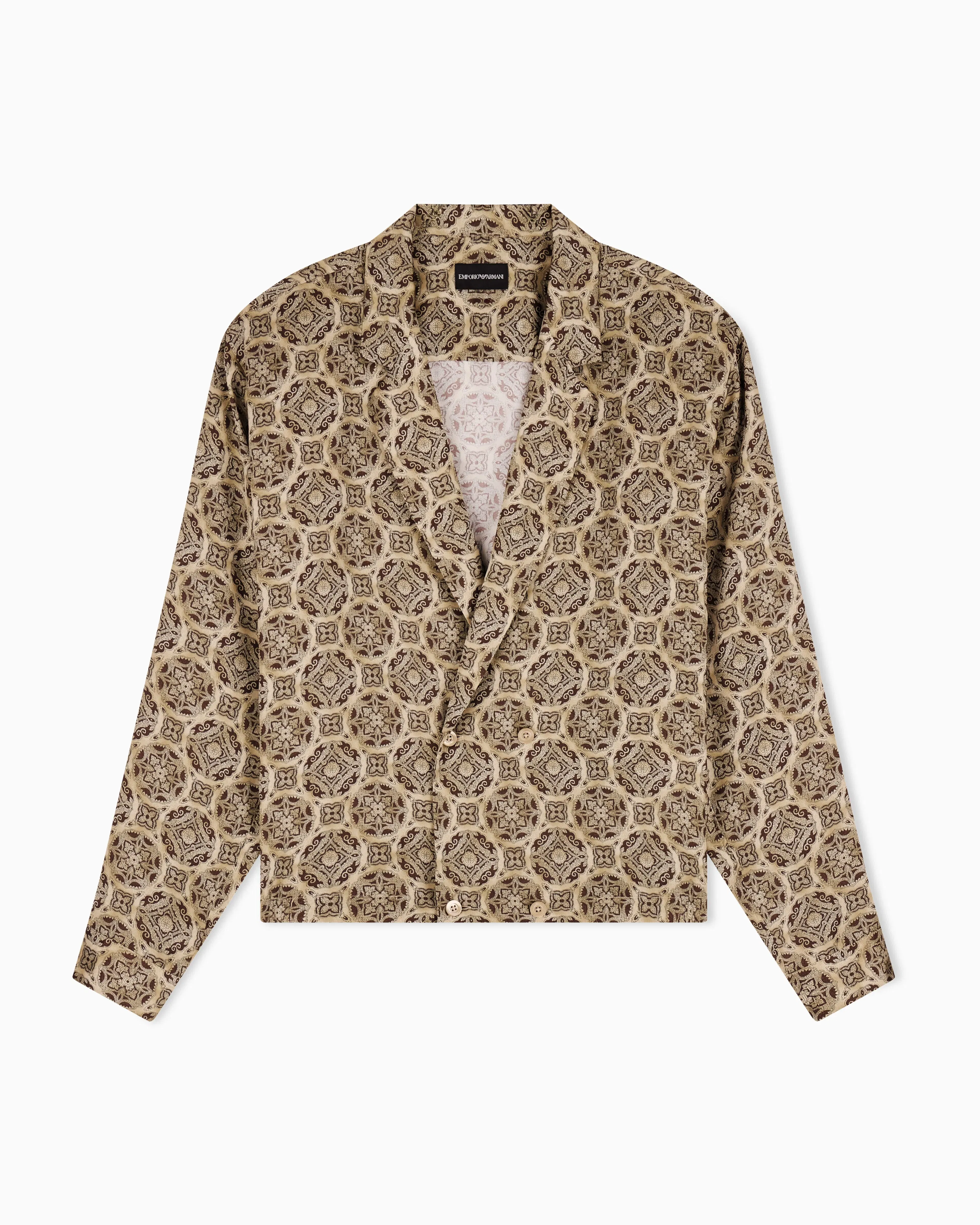 Emporio Armani Double-breasted satin shirt with all-over print