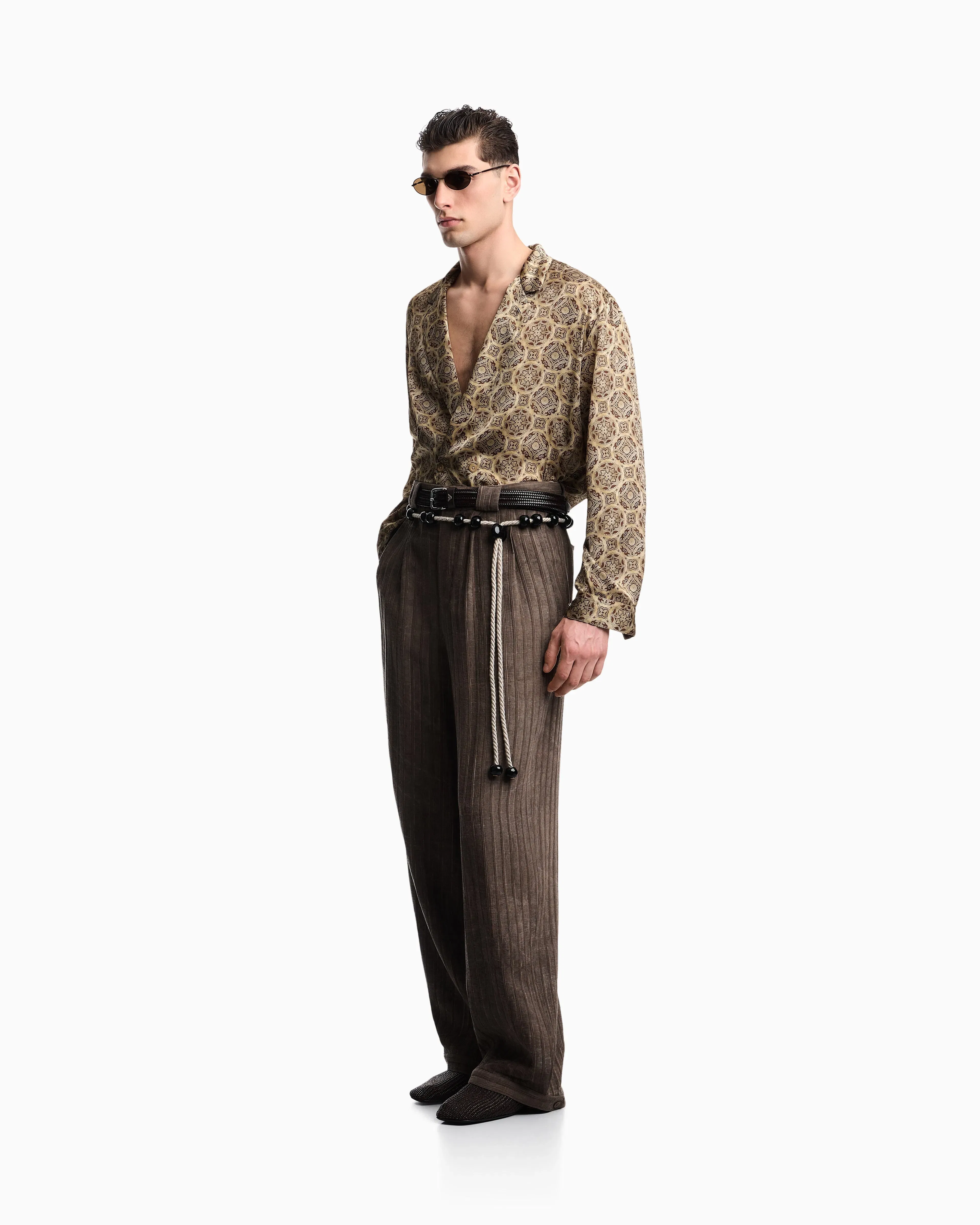 Emporio Armani Double-breasted satin shirt with all-over print