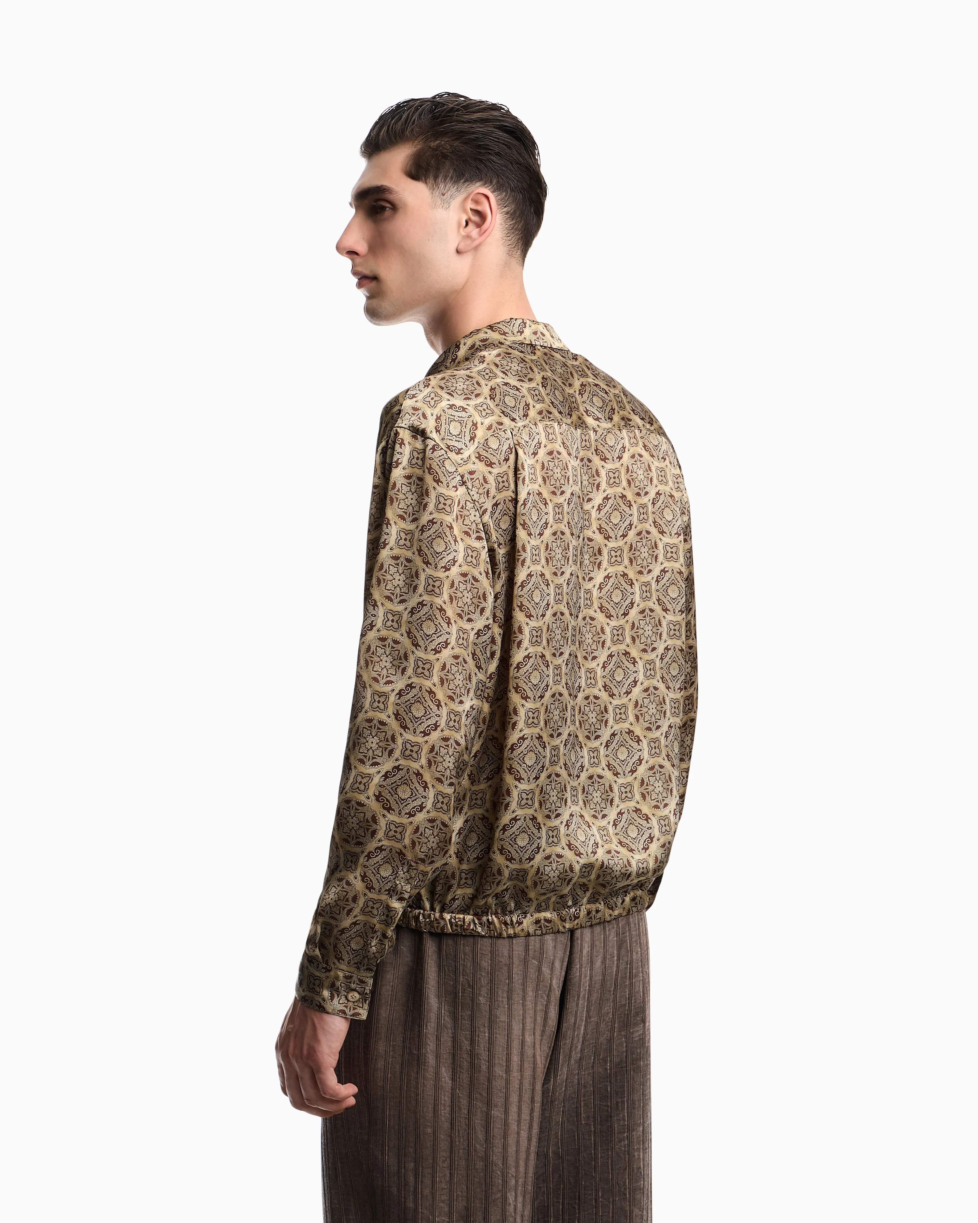 Emporio Armani Double-breasted satin shirt with all-over print