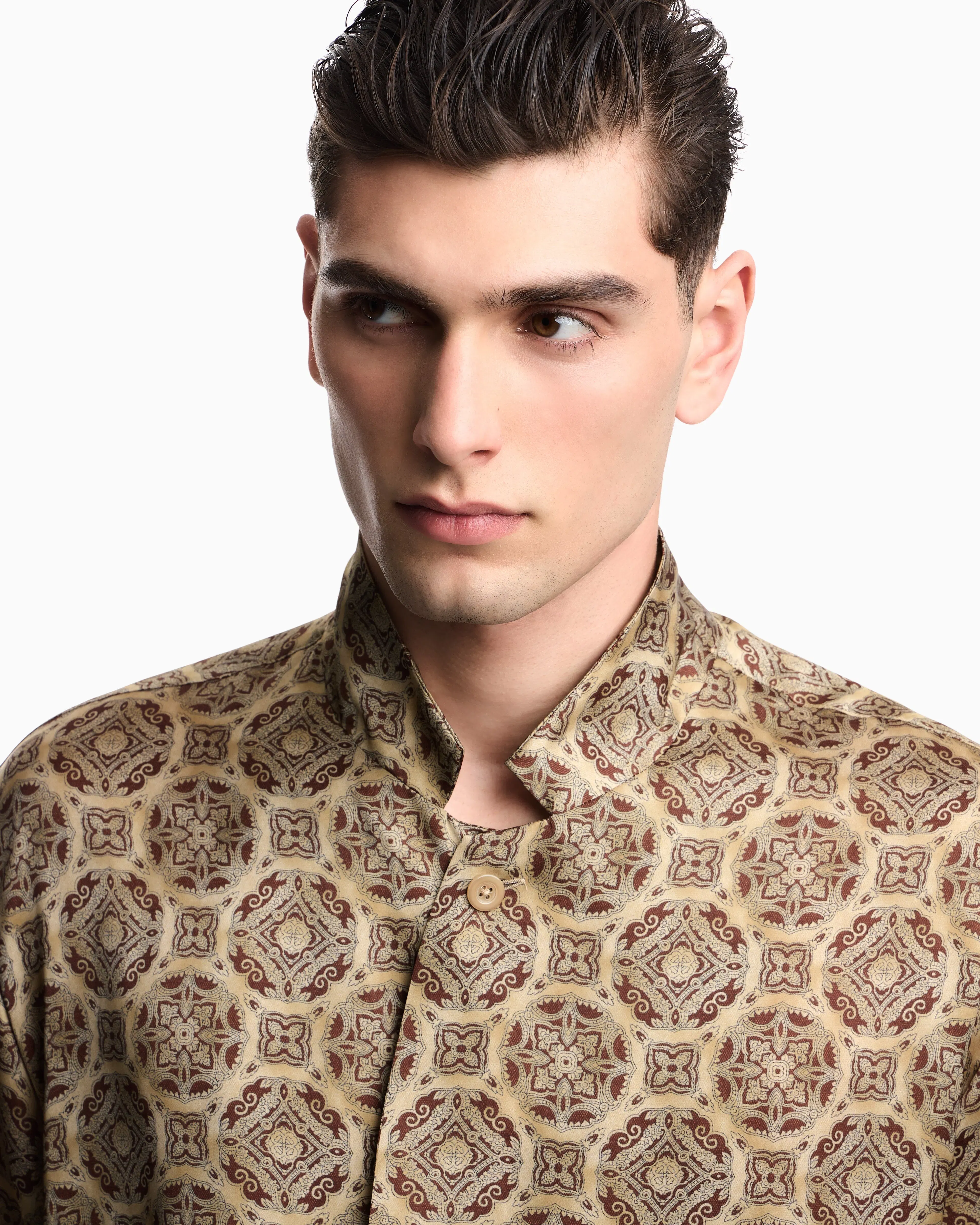 Emporio Armani Double-breasted satin shirt with all-over print