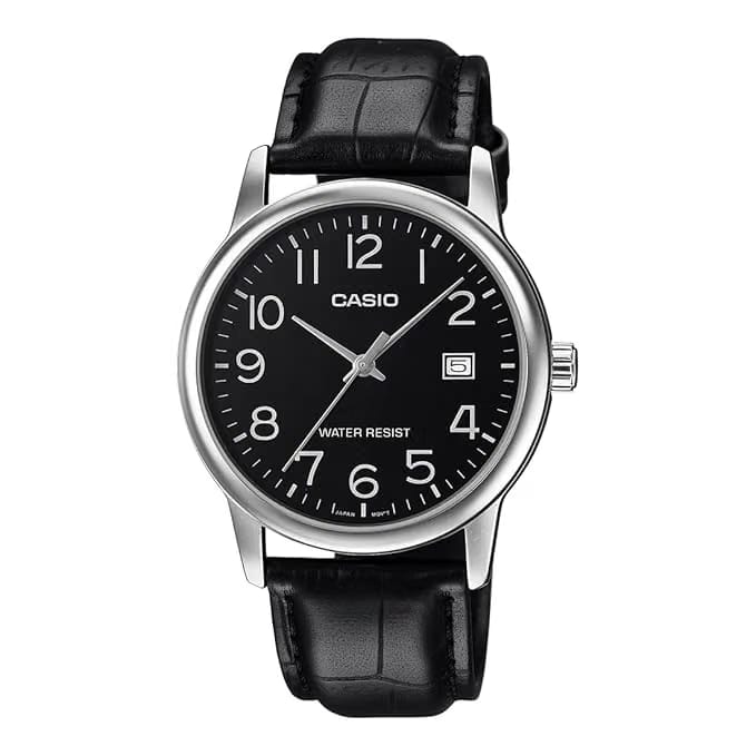 Casio Men’s Classic Black Dial Analog Watch with Leather Strap