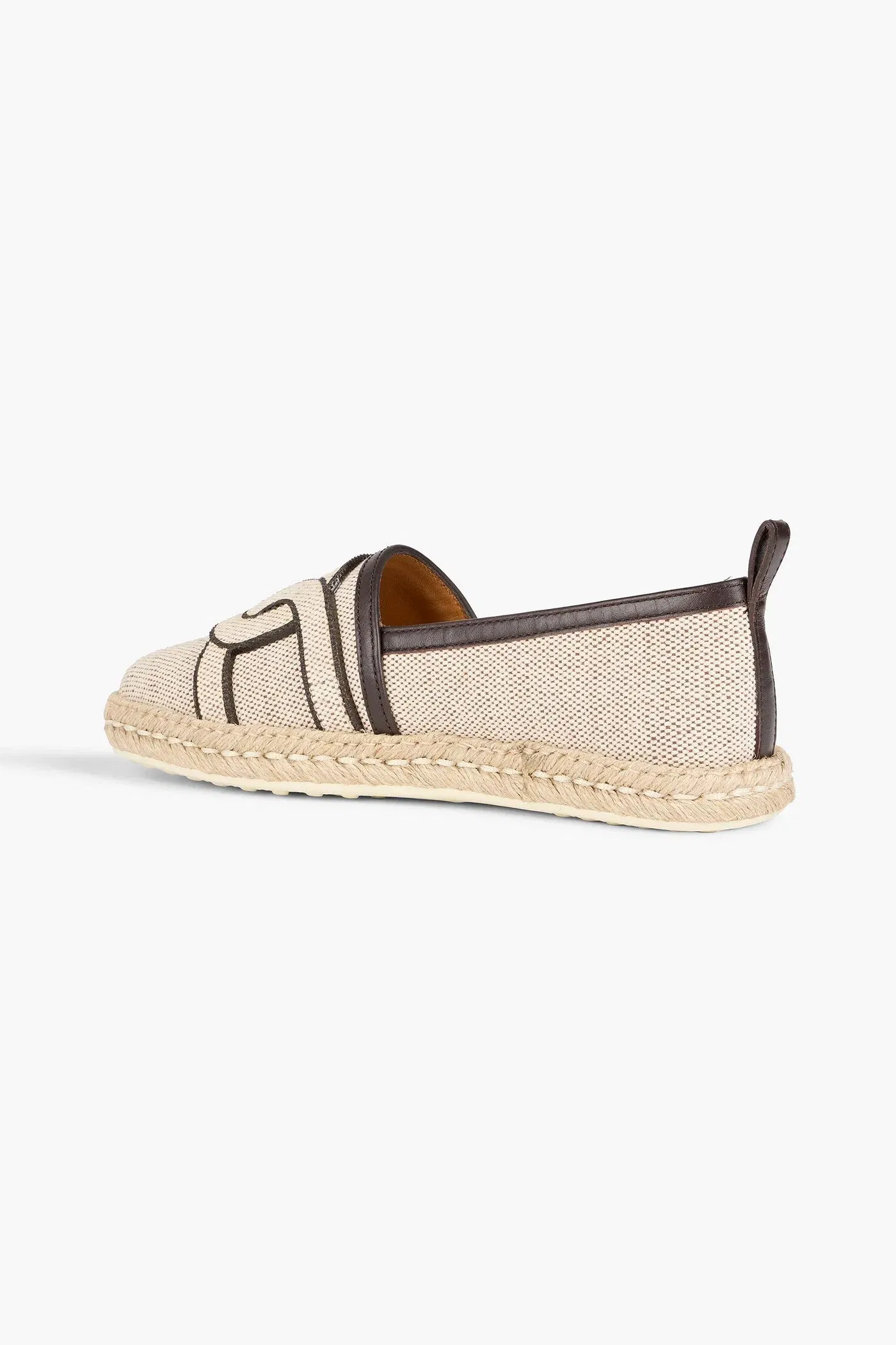 Tod's Leather-Trimmed Canvas Espadrilles Beige Women's