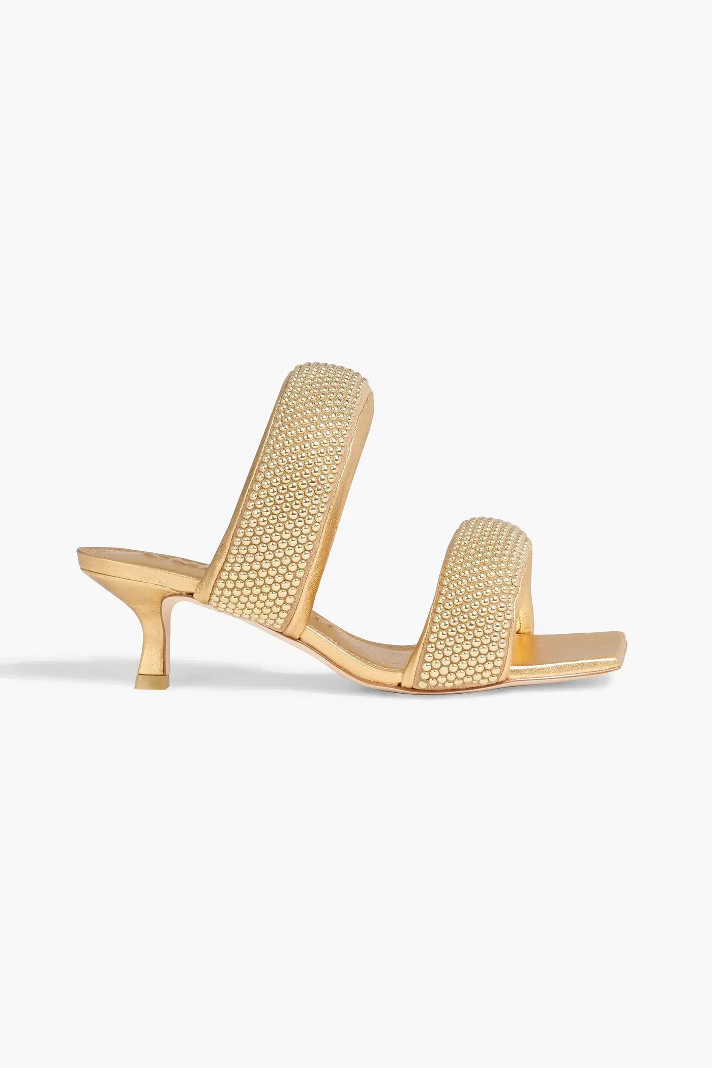 Cult Gaia Rue Studded Metallic Padded Leather Mules Gold Women's