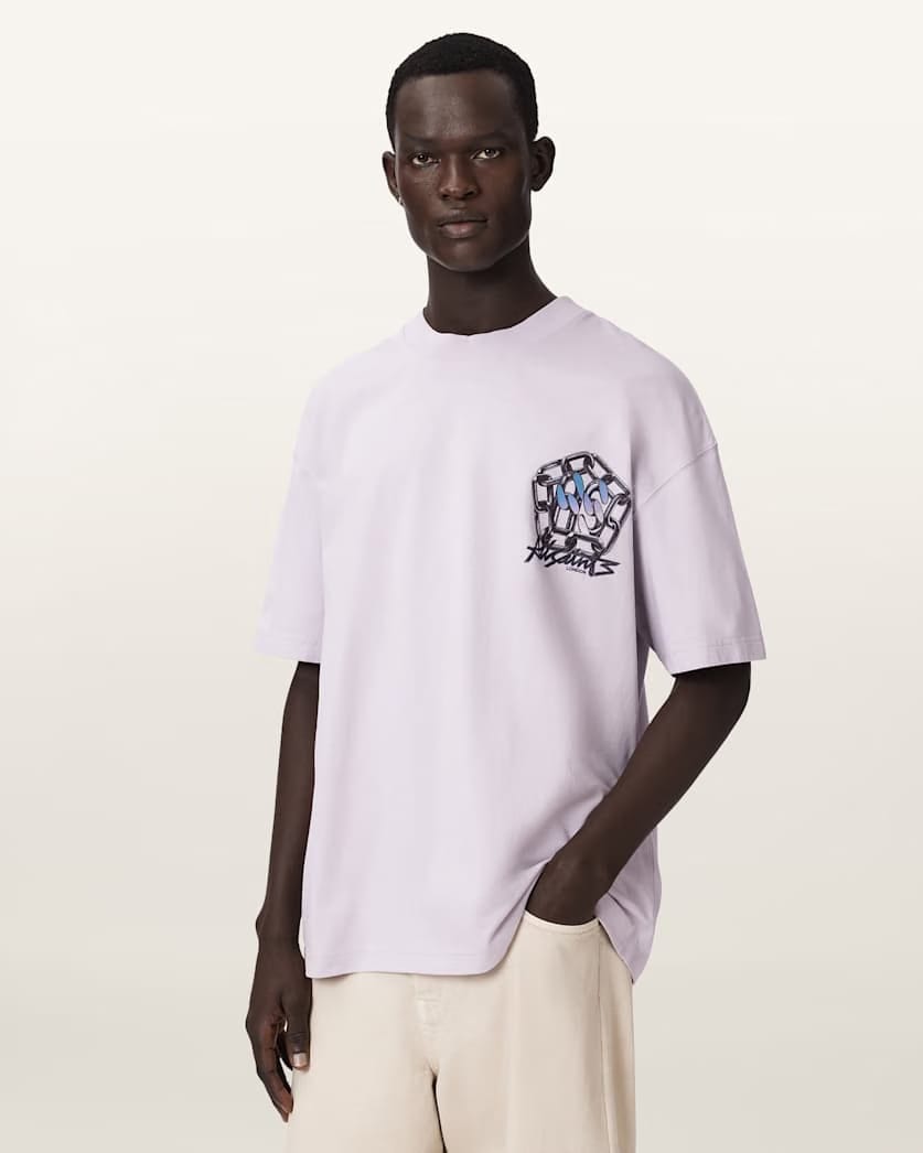 AllSaints Affix Short Sleeve Oversized T Shirt Parma Purple