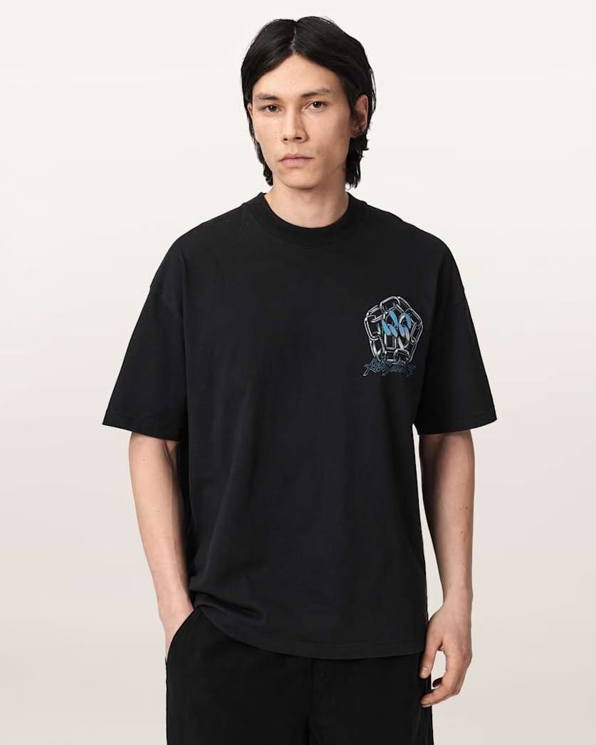 AllSaints Affix Short Sleeve Oversized T Shirt Parma Purple