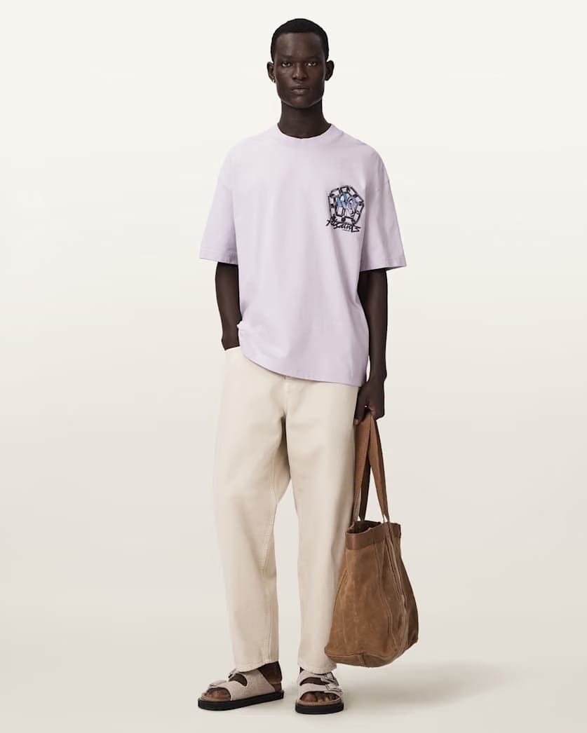 AllSaints Affix Short Sleeve Oversized T Shirt Parma Purple