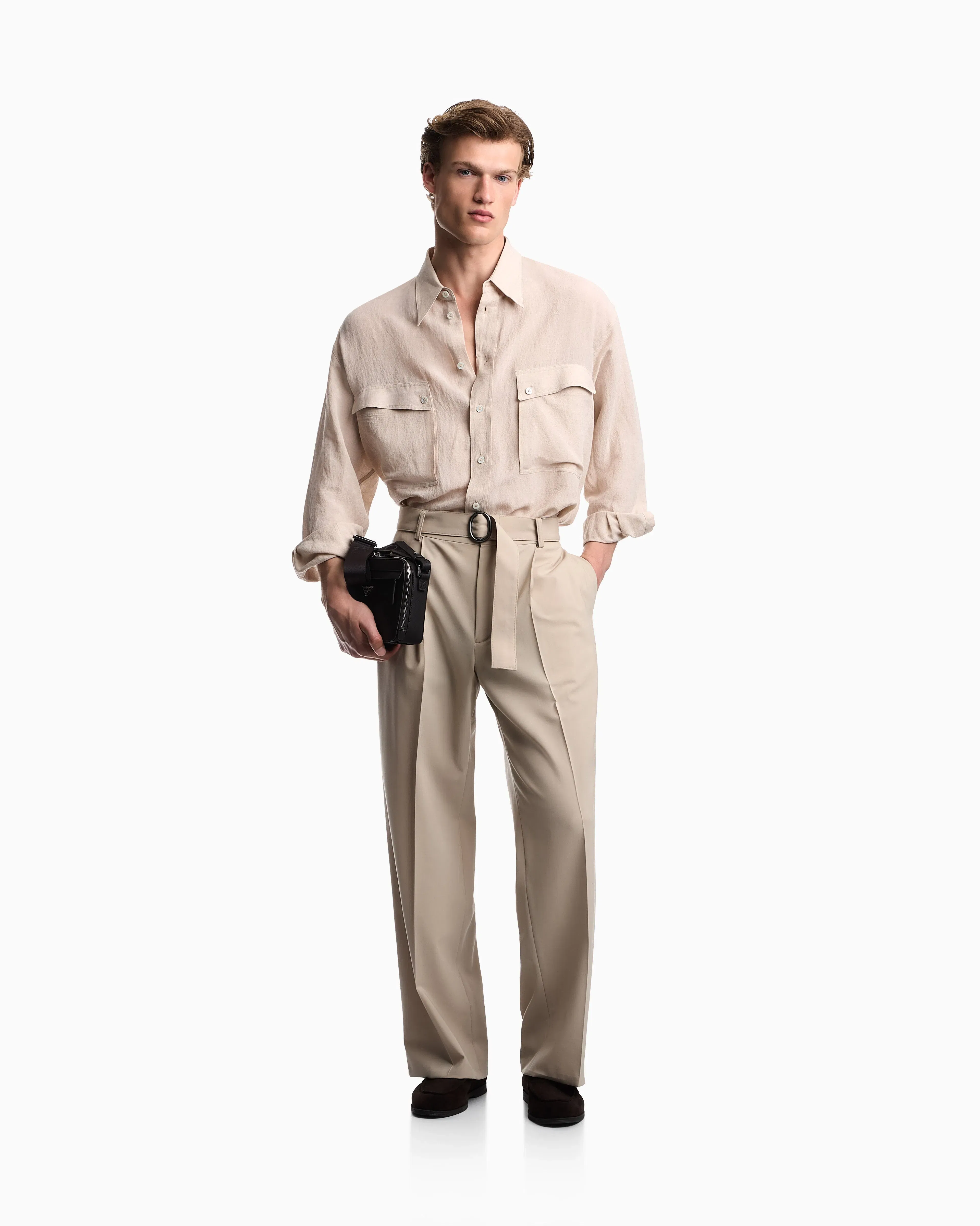 Emporio Armani Denim-effect linen-blend shirt