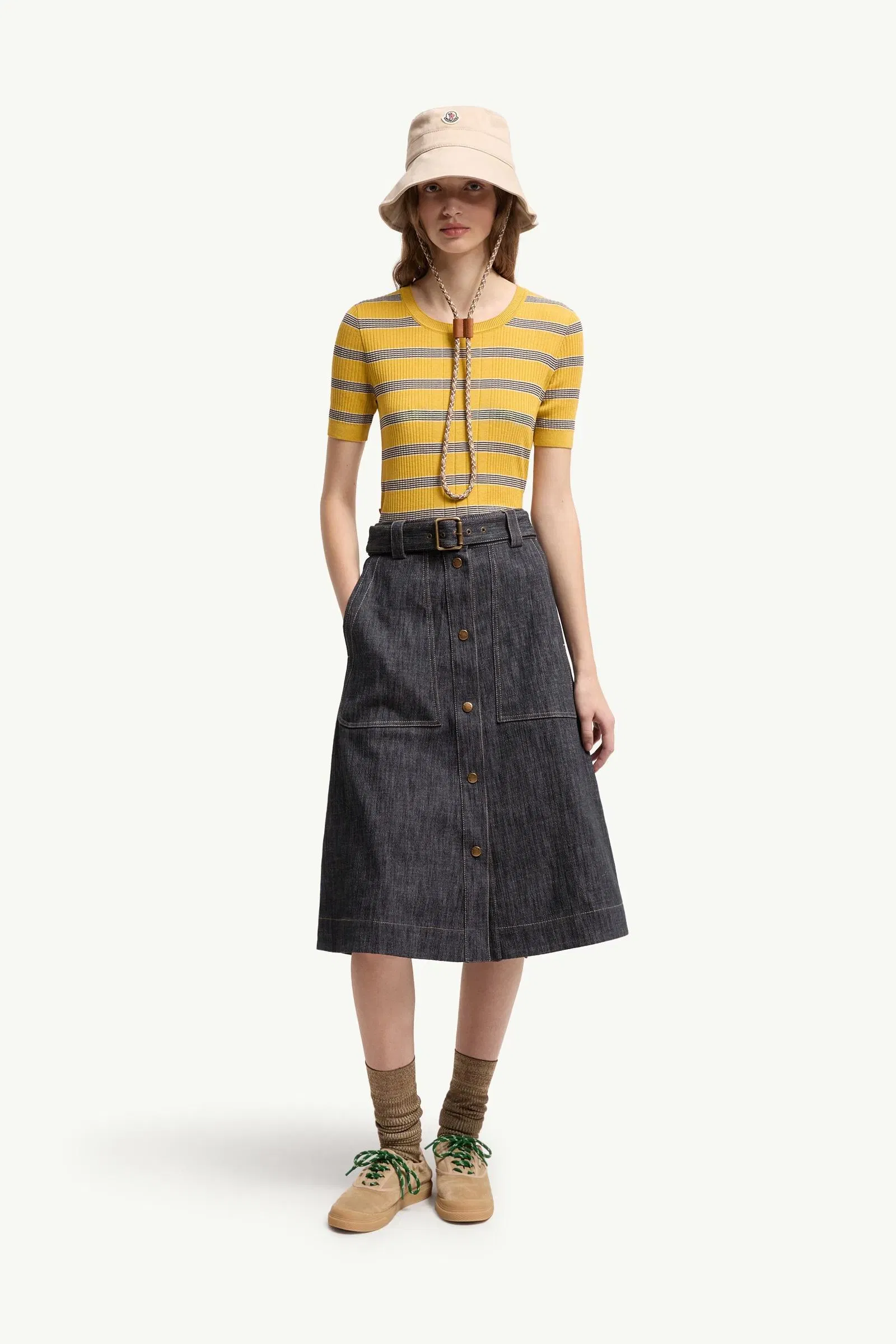 Moncler Striped Cotton T-Shirt Black & Yellow Black & Yellow