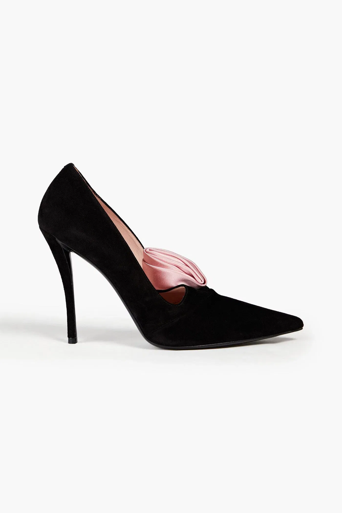 Roger Vivier Sin Rose 'n Roll Appliqud Suede Pumps Black Women's
