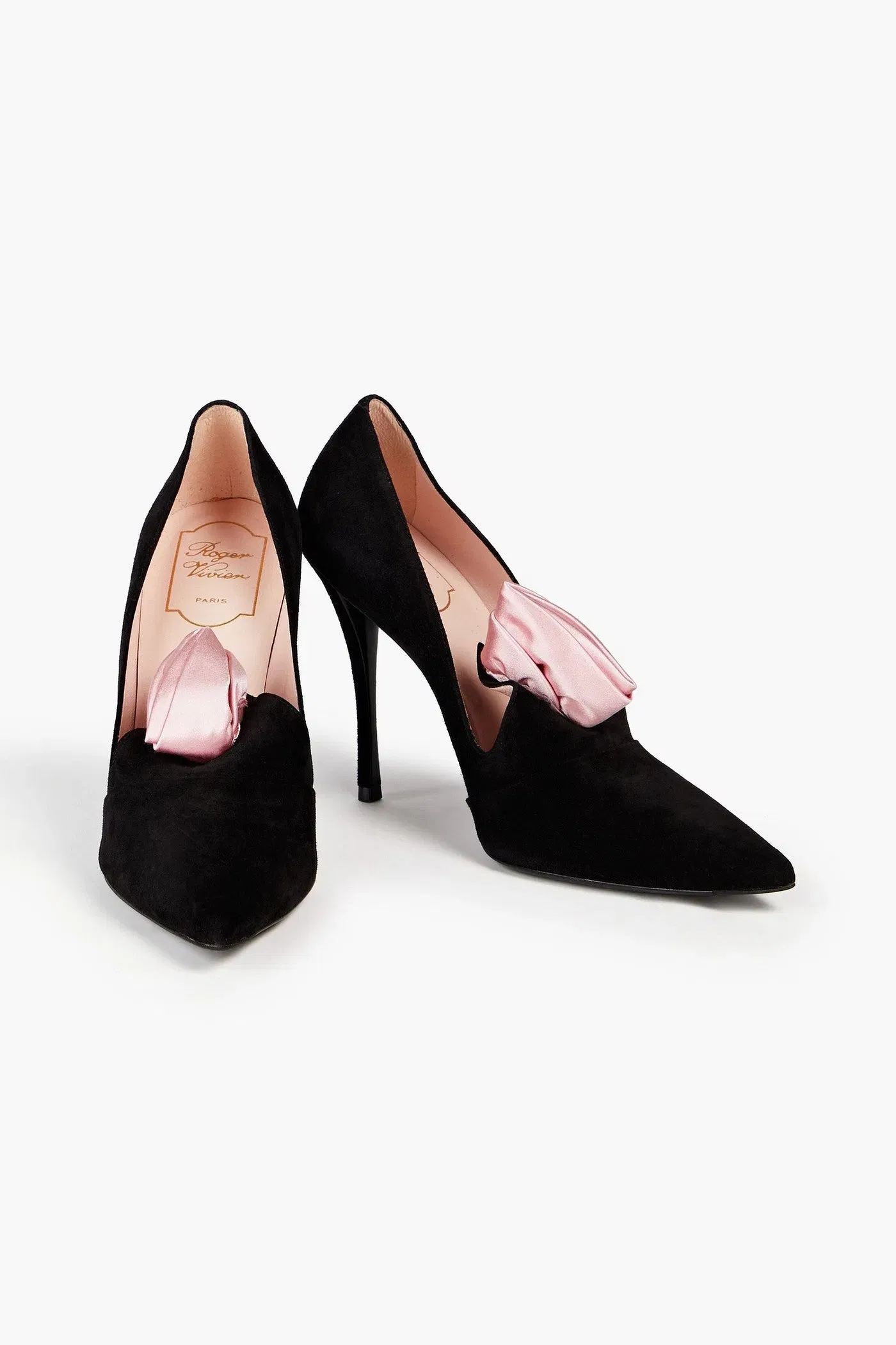 Roger Vivier Sin Rose 'n Roll Appliqud Suede Pumps Black Women's