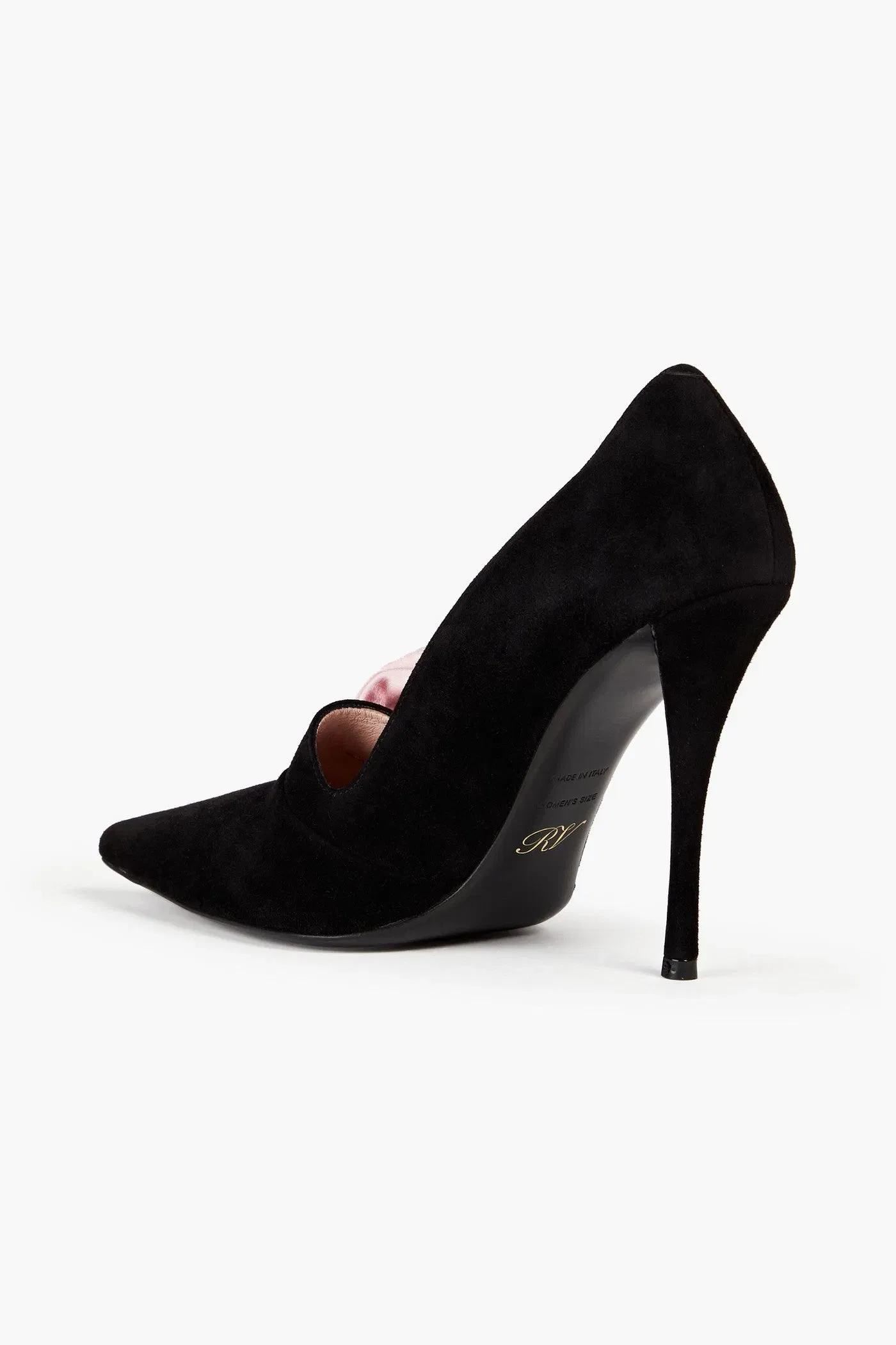 Roger Vivier Sin Rose 'n Roll Appliqud Suede Pumps Black Women's